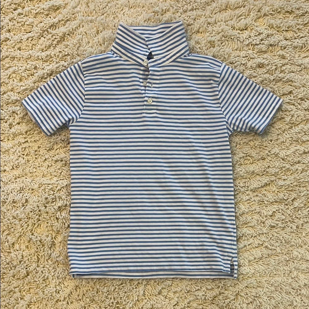 Kids Blue and White Striped Crewcuts Polo Shirt